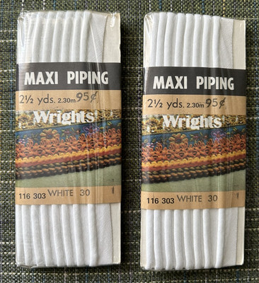 Wrights Maxi Piping - 30 White - 2 1/2 yds each - lot of 2 Vtg
