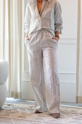 House of Dagmar Relaxed Trousers White Striped Drawstring Size 32/0