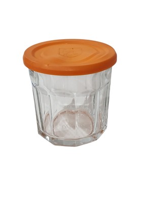 Vintage Luminarc France 500 ml Jam Jar 10 sided Glass Container w/Orange Lid GC