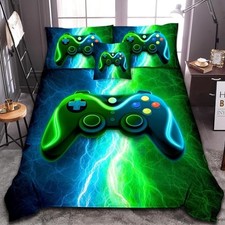 6 Pcs Gamer Full Bedding Set for Boys, Blue Green Full-6pcs Blue-green