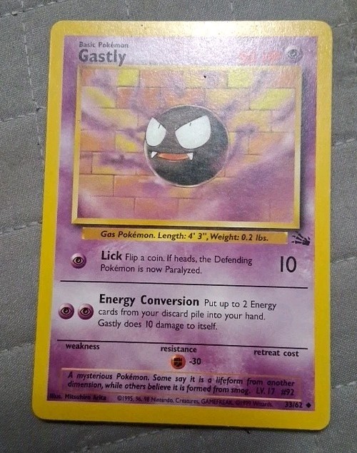 Pokémon TCG Gastly Fossil, 1st Edition Uncommon Card 33/62 NM