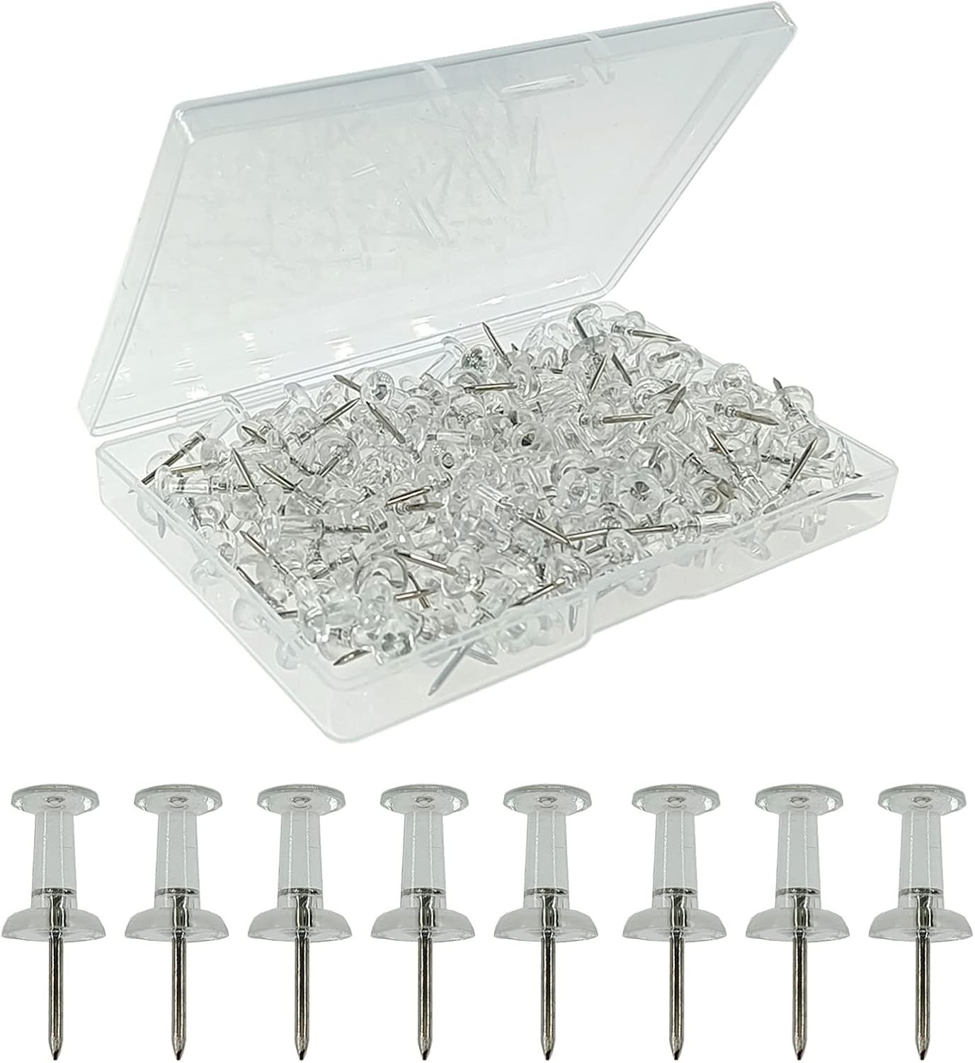 ZHIYE 100pcs Clear Push Pins, Drawing Pins Thumbtacks with Storage Box for Home