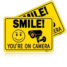 2-Pack Smile You  re On Camera Signs, 10x7 Inch Funny 7x10 inches,