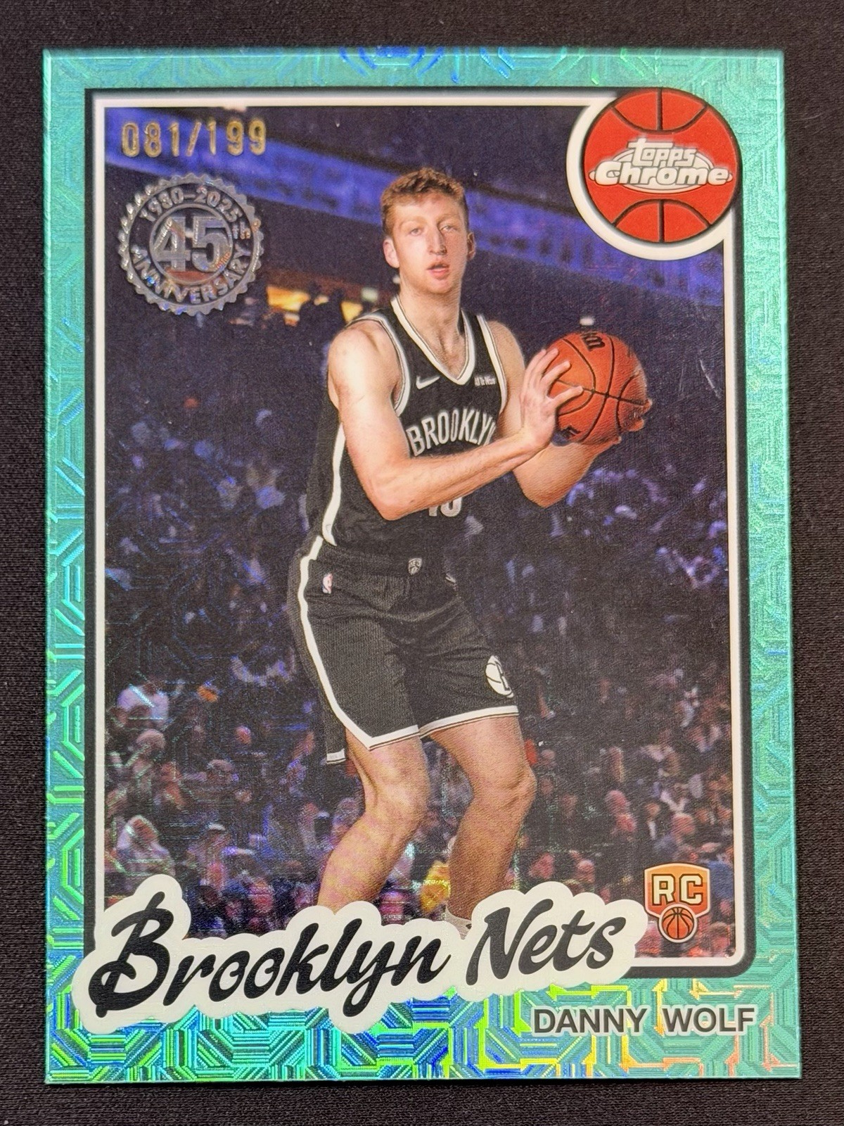 2025-26 Topps Chrome 1980 - Danny Wolf Aqua Mojo /199 (RC)