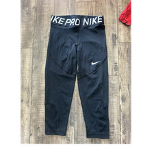 Nike Pro Women's Black Leggings M High Rise Ankle Stretch Elastic Waist Logo
