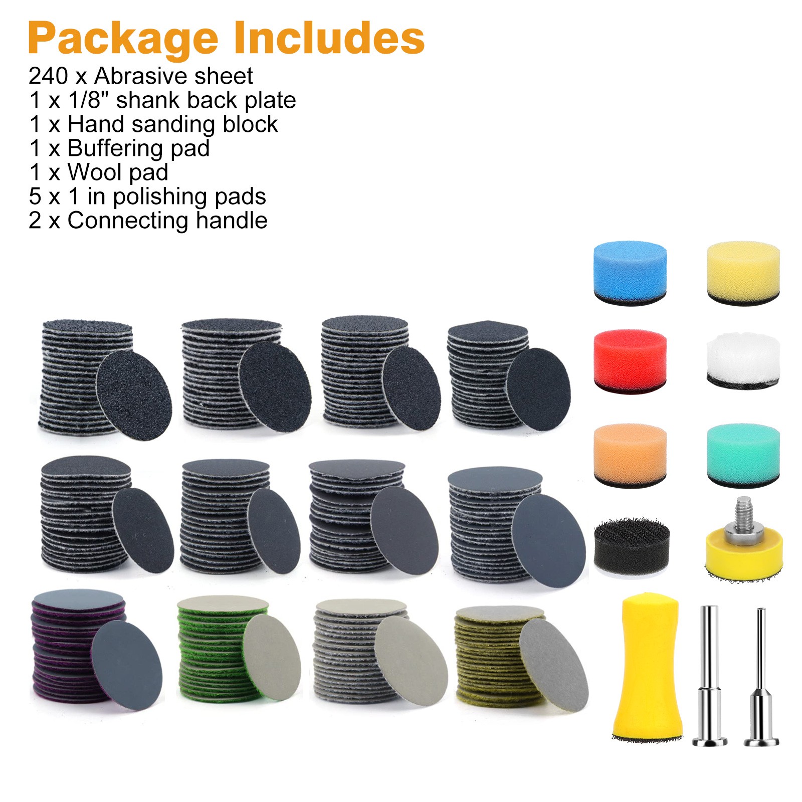 250PCS 1" Hook & Loop Sandpaper 60-10000 Grit Wet Dry Polishing Pads for Drill