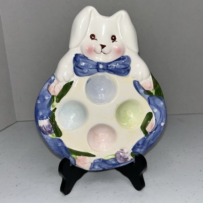 Whimsical Easter Bunny Egg Plate egg holder Bunny Spring Gathering Deviled Color