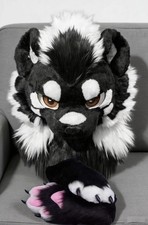 Fursuit Long haired Dog Fox Mascot Party Halloween Fur Cosplay head claws 