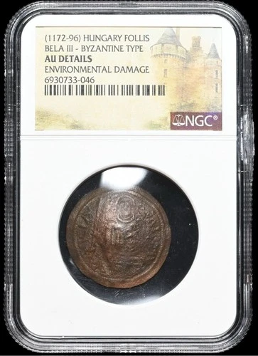 MEDIEVAL HUNGARY Bela III 1172-1196 Follis Byzantine Pseudo-Islamic type NGC AU