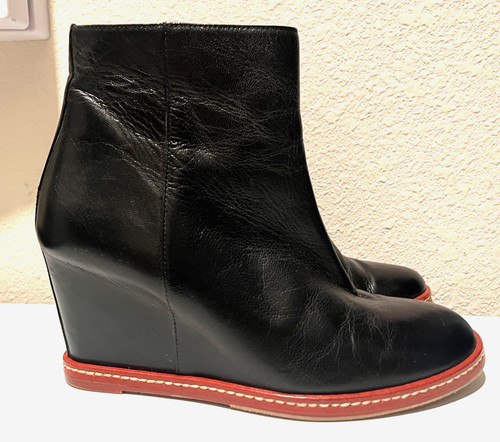 MM6 Maison Margiela Black Leather Covered Wedge Ankle Boots 38.5 / US 8.5 Italy