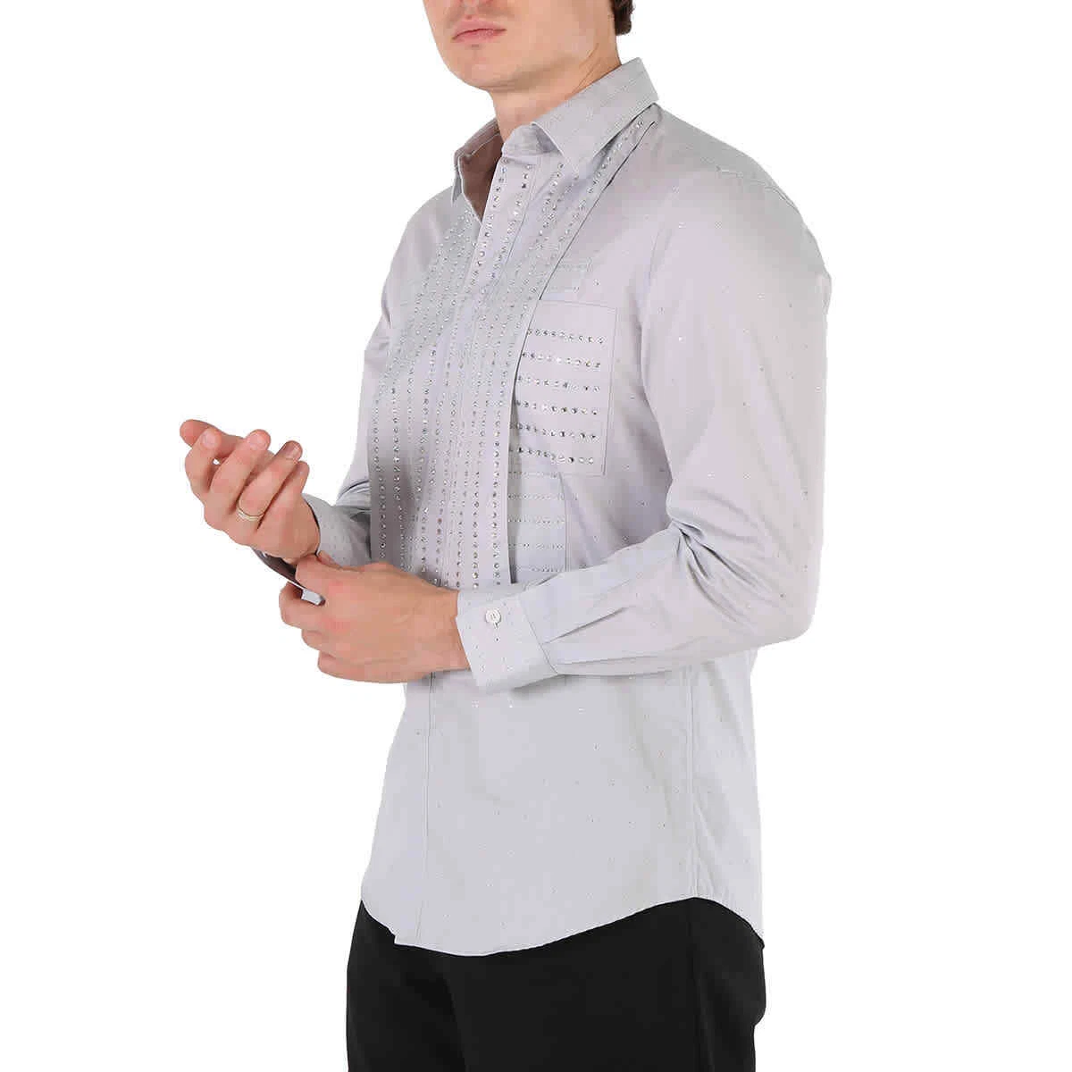 Burberry Men s Light Pebble Grey Crystal Embroidered Formal Shirt Brand Size 39