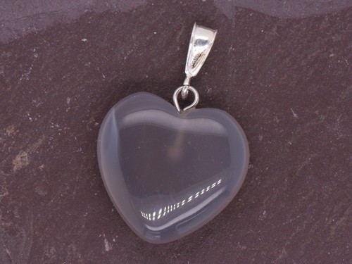 Plata de Ley Natural Ágata Gris 20mm Corazón Amor Cadena y Colgante - Imagen 2 de 6