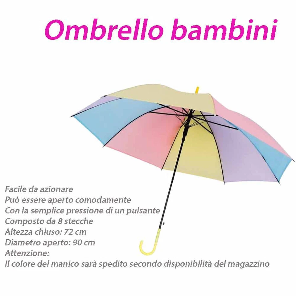 Ombrello 8 stecche multicolore per bambini richiudibile con apertura automatico - Immagine 2 di 4