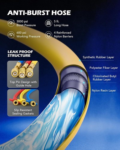 Portable AC Gauge Set with Color-Coded Hoses – Ideal for Refrigerant Charging - Picture 8 of 9