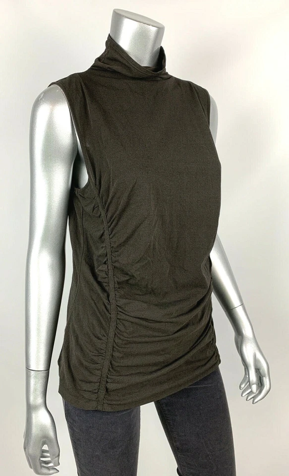 Top Ellen Tracy L Mezcla de Seda Marrón Cuello Simulado Sin Mangas Elástico Lados Acanalados Foto 3 de 4