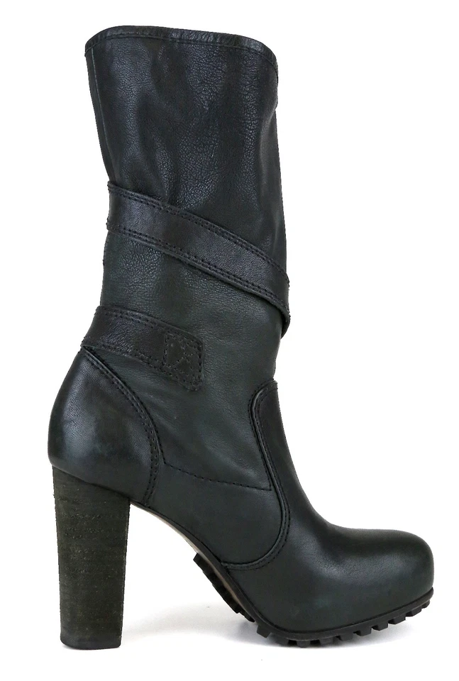 Vera Wang Lavender Pull On Mid Calf Buckle Leather Boot black Sz 7M Z9615 * - Image 3 of 4