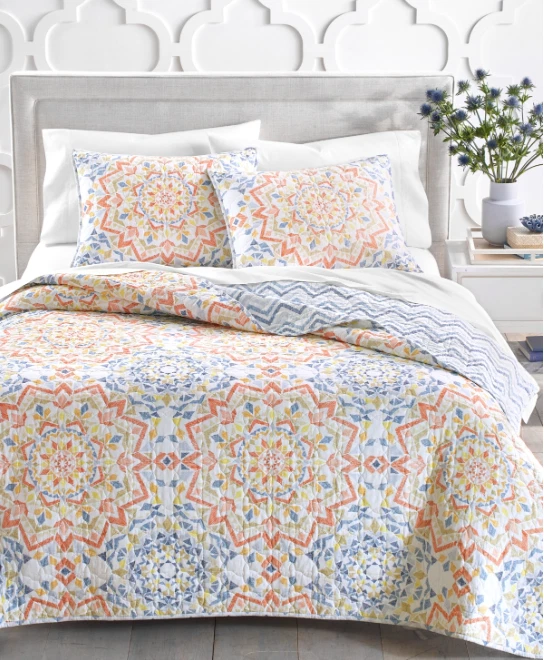 $260 New Charter Club Reversible Chambray Quilt, Bedding White - Image 4 of 4