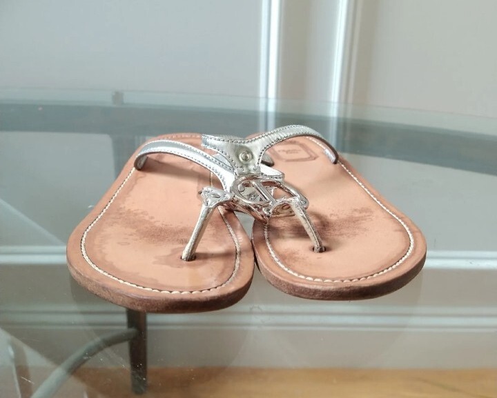 Rare Vintage Christian Dior Silver Leather Sandals CD Logo
