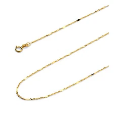 Wellingsale 14k Yellow Gold Solid 1mm Singapore Chain Necklace