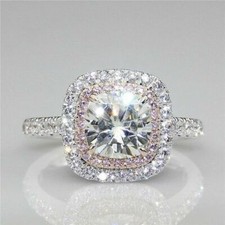 935 Argentium Silver White Fancy Cushion Cut Halo Style Engagement Ring 2.5CT CZ