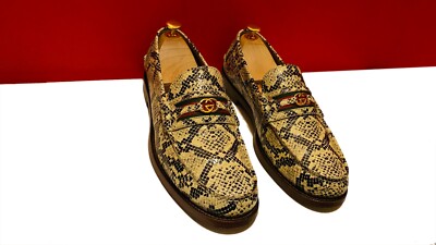 $1789.00 !! GUCCI MEN'S LUXURY BROWN PYTHON / SNAKE LOAFERS SHOES