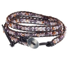 Triple Wrap Leather and Crystal Bracelet in Plum Purple