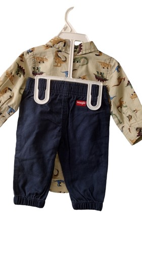 Baby Wrangler Dinosaur Button Up Shirt (onesy)With Blue Pull-On Pants Set 6m NWT - Picture 6 of 9