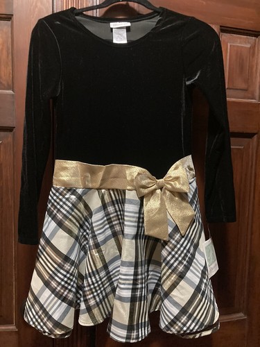 Black Velour \u0026 Gold Plaid Holiday Dress 