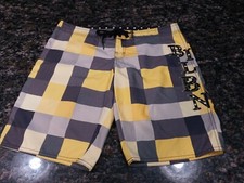 Vintage Billabong Board Shorts Size M 7 Big Logo Yellow Checkered Pattern Men