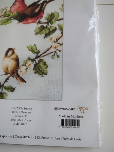 Birds On A Branch Cross Stitch Kit Luca S 20cm x 30.5cm Set De Brodat Zweigart - Picture 3 of 8
