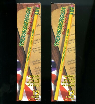2 boxes Dixon Ticonderoga 13882 24 no 2 soft pencils eraser yellow new NOS USA