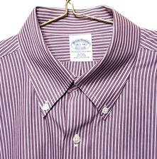 Brooks Brothers Red University Stripe Cotton Button Down Shirt Slim Fit 16.5-34