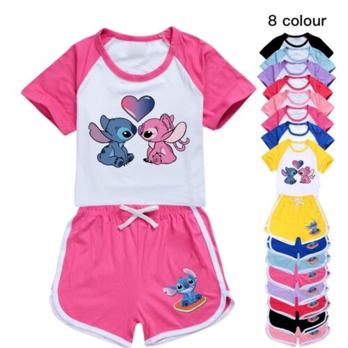 New two-piece set of Lilo And Stitch T-shirt, top and shorts set, PJ'Ssportswear - Afbeelding 1 van 26