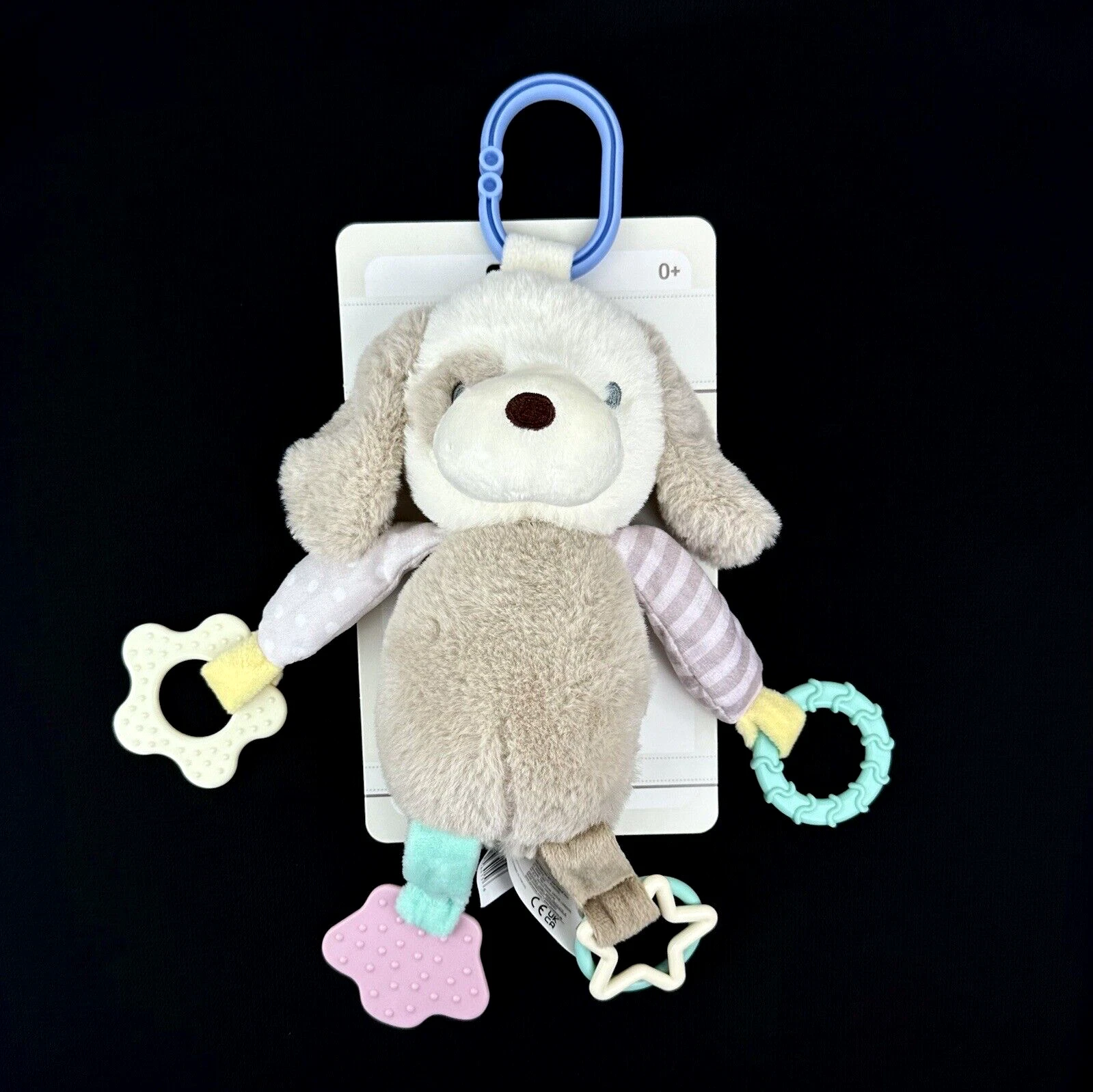 KellyBaby Multicolor 10 Inch Polyester Puppy Clip On Rattle Teether Plush Toy