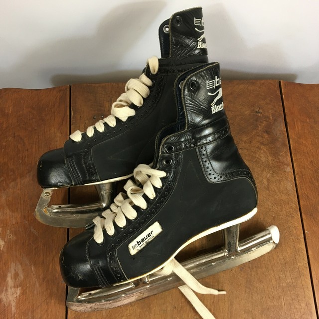 Vintage Leather Bauer Black Panther Ice Hockey Skates Distressed Metal