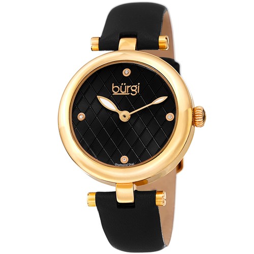 Women's Burgi BUR196 Diamond Markers Argyle Pattern Dial Leather Strap Watch - Picture 2 of 21