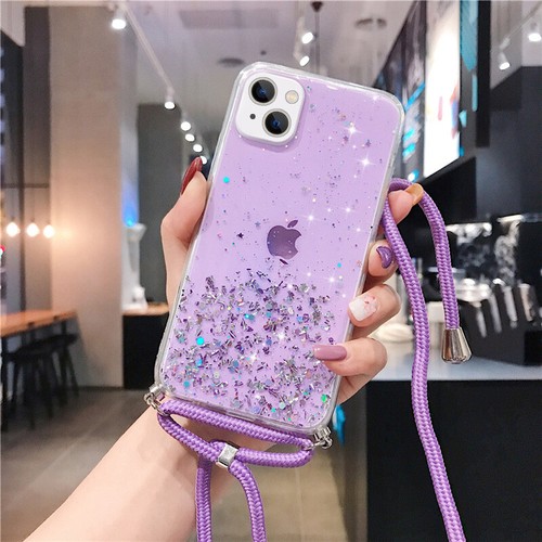 For iPhone 14 13 12 Pro Max 11 XS XR 8+ Glitter Lanyard Silicone Soft Case Cover - Photo 9 sur 18
