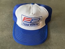 Vintage Farm Bureau Trucker Hat Mesh Back Foam Made USA Blue White Red Adjustabl