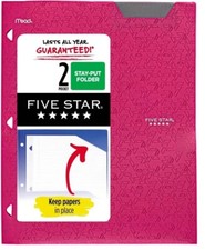 Five Star 2-Pocket Folder, Plastic Folder, Stay-Put, No Prongs, Beautiful Pink 