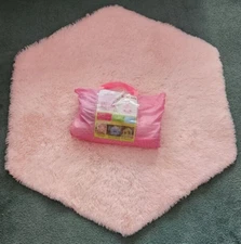Classic Style Pink Princess Tent 55”x53” Play Area with Fluffy Floor Rug