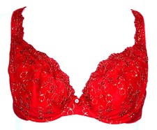 Fredericks of Hollywood 36D Red Gold Embroidered Lined Underwire Bra EUC