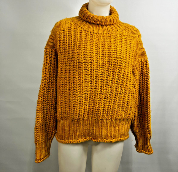 Atmos & Here Mustard Chunky Knit Turtleneck Size 8 Cottagecore Classic