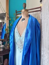 Vtg Old Hollywood Royal Blue Van Raalte Robe And Mint Nightgown Set Large
