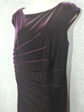 New DAVID MEISTER Velvet Cocktail Dress 12 Midi Purple Ruched Feminine Elegance