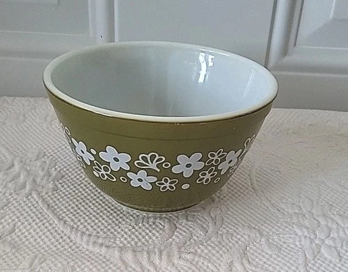 Vintage Pyrex 401 Green Spring Blossom Crazy Daisy 1.5 Pint Mixing Bowl VGC