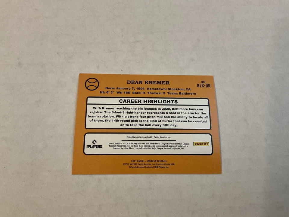 2021 Panini Donruss - Retro 1987 Signatures Dean Kremer #87S-DK Red /99 (AU, RC) - Image 2 of 2