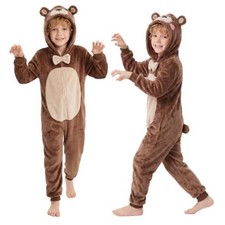 Kids Animal Fleece Jumpsuit Halloween Cosplay Costume 5-6 Years Brown Bear