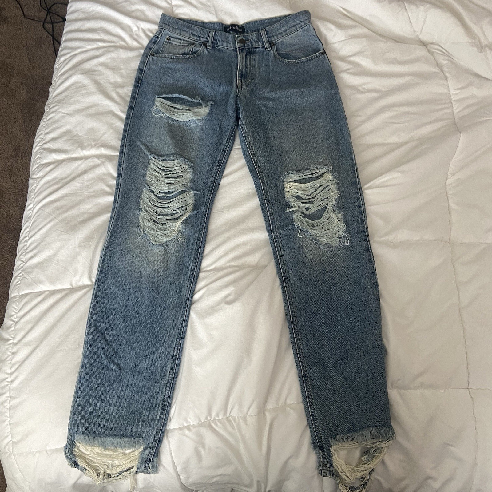 Retrofete Jeans Womens 26 Maggie Distressed Thrashed Straight Leg Low Rise Glam
