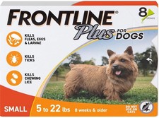 Frontline Plus Flea and Tick Treatment for Dogs Small Dog, 5-22 Pounds, 8 Doses