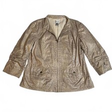 Chico's Animal Print Textured Metallic Jacket Faux Crocodile
